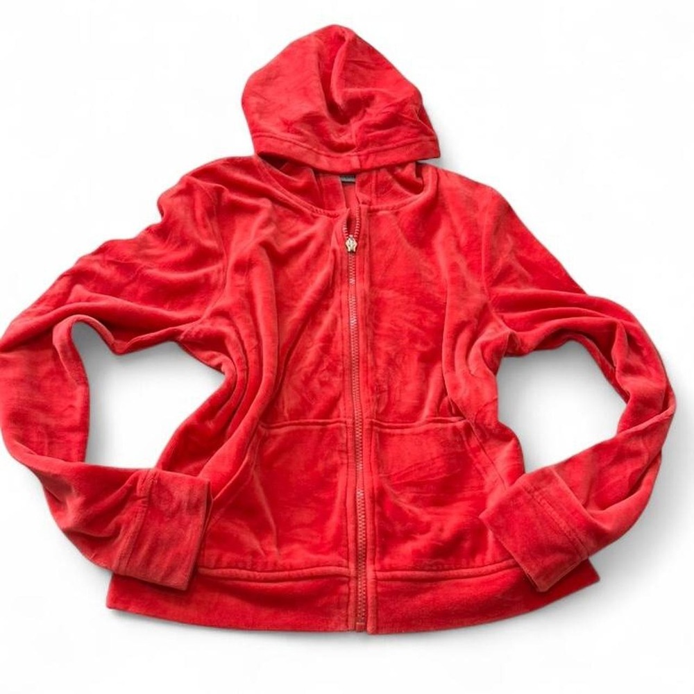 Rare Y2K Lixa Red Velour Wide Hoodie Jacket, Women's Size L